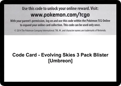 Code Card - Evolving Skies 3 Pack Blister [Umbreon]
