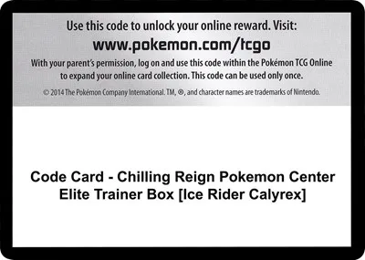 Code Card - Chilling Reign Pokemon Center Elite Trainer Box [Ice Rider Calyrex]