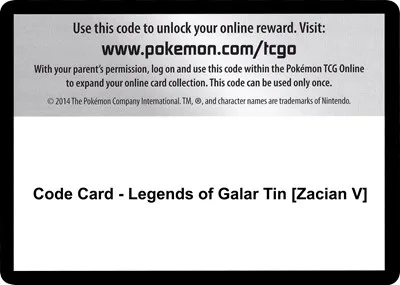 Code Card - Legends of Galar Tin [Zacian V]