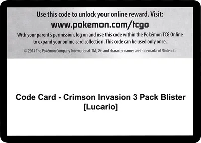 Code Card - Crimson Invasion 3 Pack Blister [Lucario]