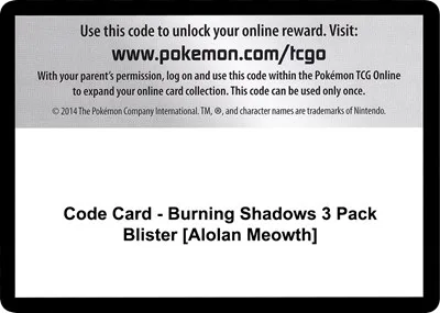 Code Card - Burning Shadows 3 Pack Blister [Alolan Meowth]