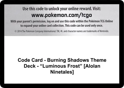 Code Card - Burning Shadows Theme Deck - "Luminous Frost" [Alolan Ninetales]
