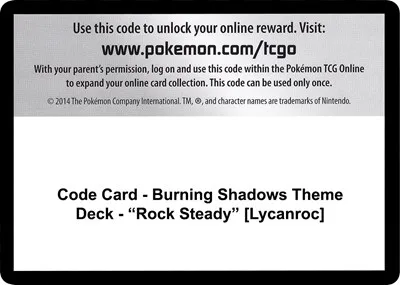 Code Card - Burning Shadows Theme Deck - "Rock Steady" [Lycanroc]