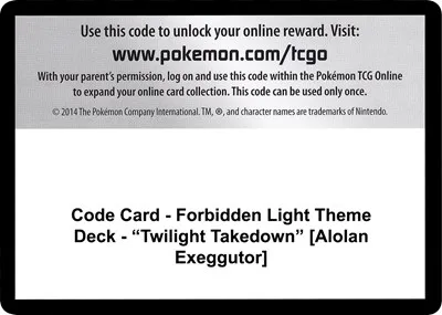 Code Card - Forbidden Light Theme Deck - "Twilight Takedown" [Alolan Exeggutor]