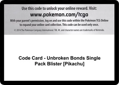 Code Card - Unbroken Bonds Single Pack Blister [Pikachu]