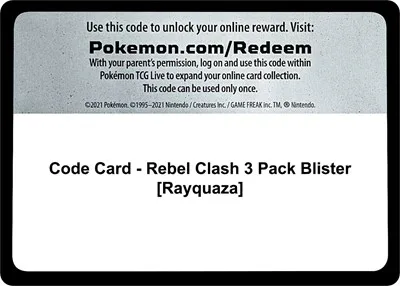 Code Card - Rebel Clash 3 Pack Blister [Rayquaza]