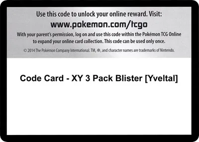 Code Card - XY 3 Pack Blister [Yveltal]