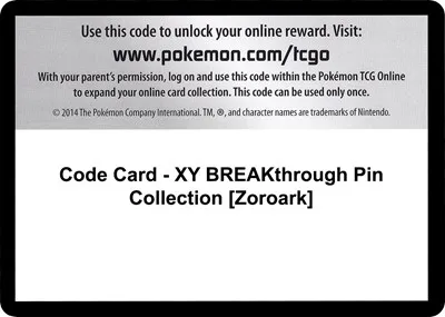 Code Card - XY BREAKthrough Pin Collection [Zoroark]
