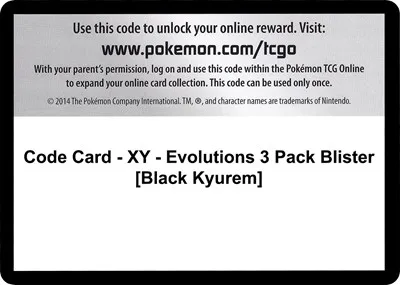 Code Card - XY - Evolutions 3 Pack Blister [Black Kyurem]