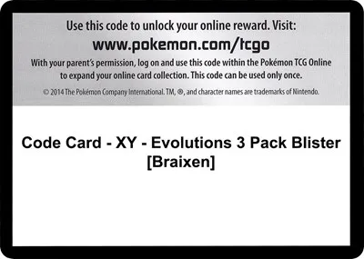 Code Card - XY - Evolutions 3 Pack Blister [Braixen]
