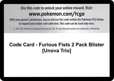 Code Card - Furious Fists 2 Pack Blister [Unova Trio]