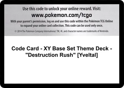 Code Card - XY Base Set Theme Deck - "Destruction Rush" [Yveltal]