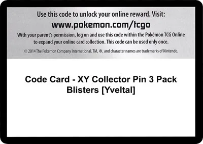 Code Card - XY Collector Pin 3 Pack Blisters [Yveltal]