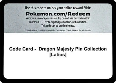 Code Card - Dragon Majesty Pin Collection [Latios]