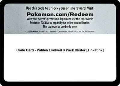 Code Card - Paldea Evolved 3 Pack Blister [Tinkatink]