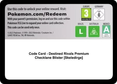 Code Card - Destined Rivals Premium Checklane Blister [Skeledirge]