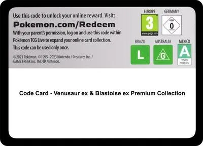 Code Card - Venusaur ex & Blastoise ex Premium Collection