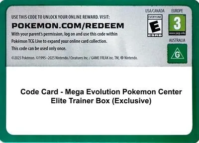 Code Card - Mega Evolution Pokemon Center Elite Trainer Box (Exclusive)