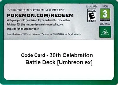 Code Card - 30th Celebration Battle Deck [Umbreon ex]